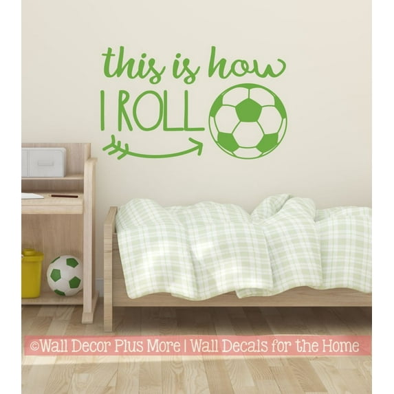 This Is How I Roll Sports Kids Room Decor - Soccer Wall Art Decal Sticker - Kids Sports Wall Decor - Vinyl Wall Art - Sports Wall Stickers, 23x14-Inch, Lime Green