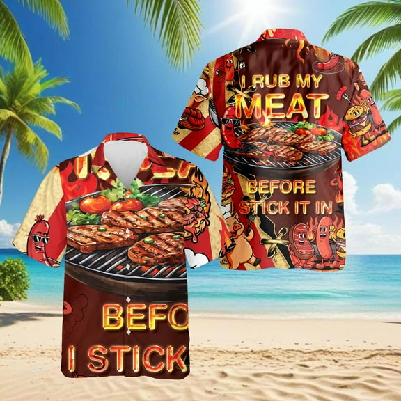I Rub My Meat Hawaiian Shirt for Men, Button Down Summer Beach Short Sleeve, S-5XL