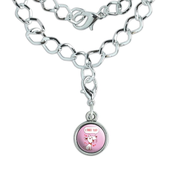 I Ruff Love You Dog Funny Humor Silver Plated Bracelet with Antiqued Charm