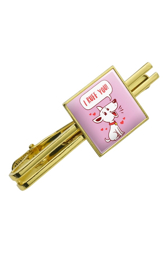 I Ruff Love You Dog Funny Humor Square Tie Bar Clip Clasp Tack- Silver or Gold