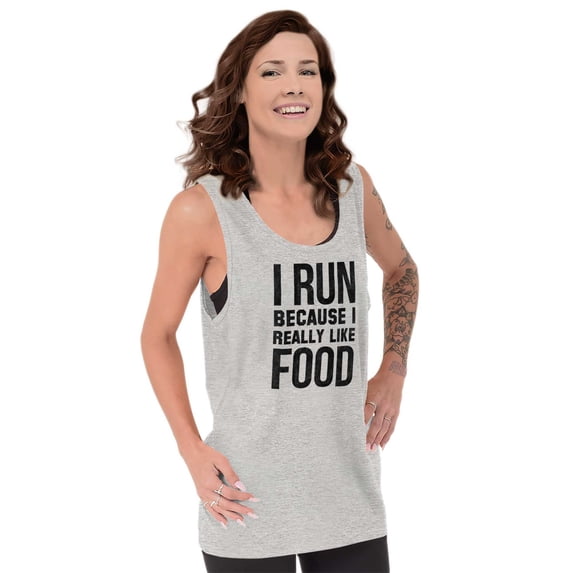I Run Because I Like Food Cardio Joke Tank Top T Shirts Men Women Brisco Brands L