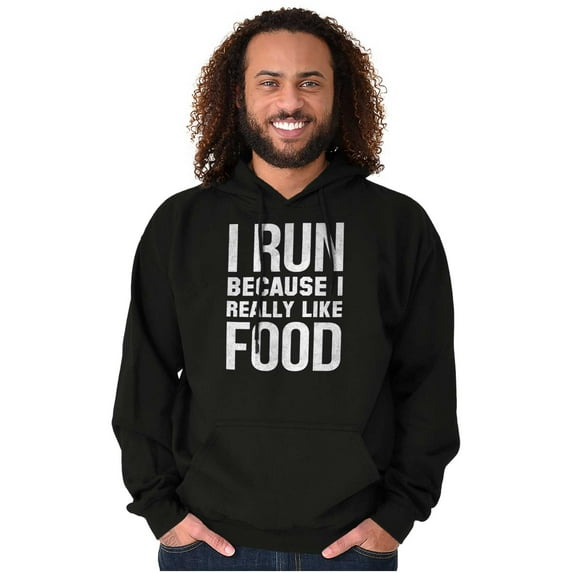 I Run Because I Like Food Cardio Joke Unisex Plus Fleece Graphic Hoodie Brisco Brands 4X