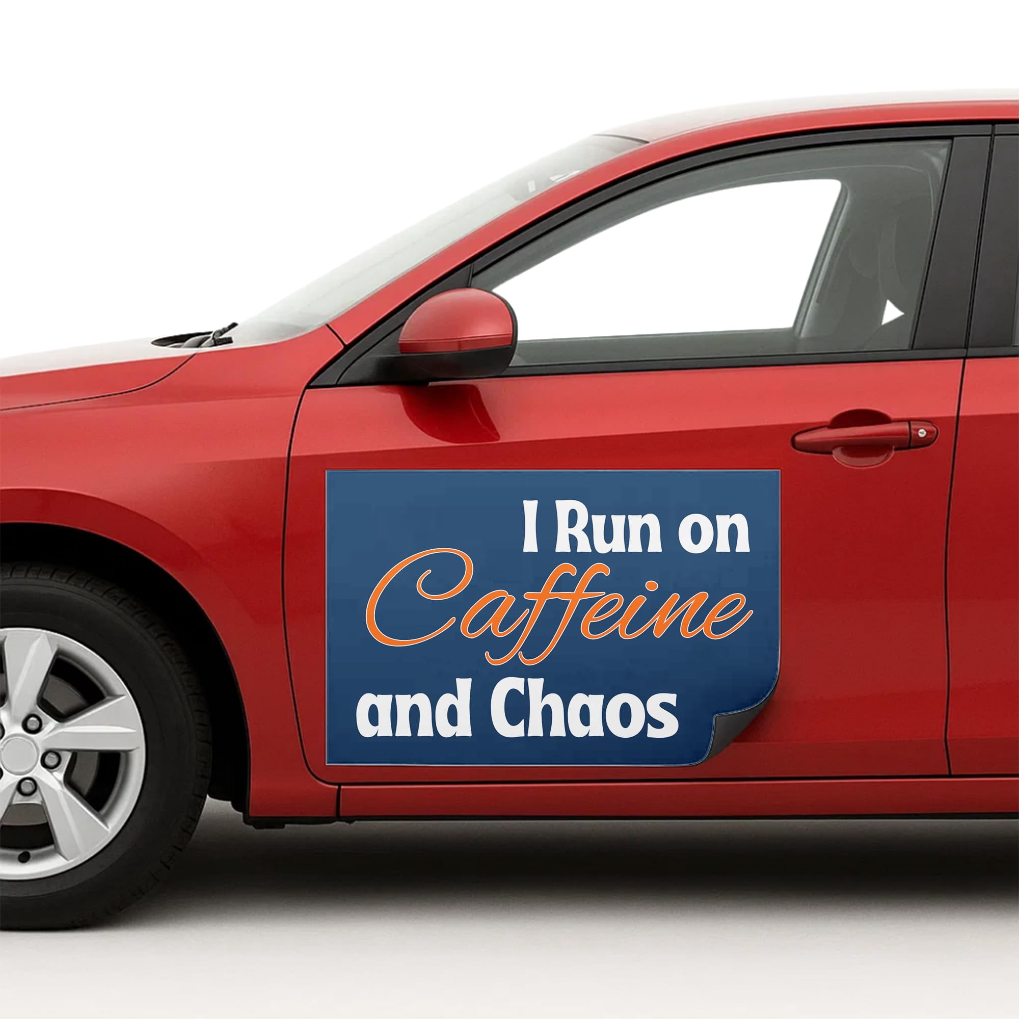 I Run On Caffeine And Chaos Car Magnet Sign by DC, 12"x18" flexible car magnetic sheets, bumper magnet sticker for vehicles, trucks & business advertising signs, 2 PC, Made in USA