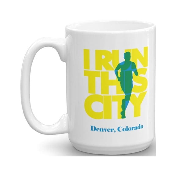 I Run Denver City Running Coffee & Tea Gift Mug For A Long Distance Marathon Runner (15oz)