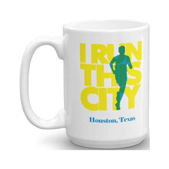 I Run Houston City Texas Running Coffee & Tea Gift Mug For Long Distance Marathon Runner Texans (15oz)