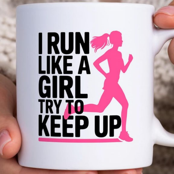 I Run Like A Girl Try To Keep Up Mug, Funny Running Mug, Runner Gift, Motivational Coffee Mug, Ceramic Gift Her, Running Quote.