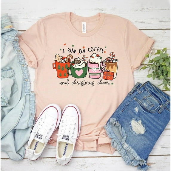 I Run On Coffee And Christmas Cheer T-shirt Family Shirt Gift Lover Top Holiday Tee Women Funny Women's