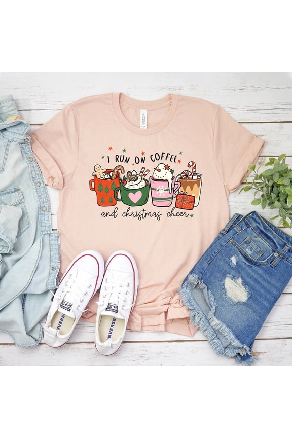 I Run On Coffee And Season Cheer T-Shirt, Season Family Shirt, Season , Coffee Lover Top, Coffee Shirt, Season Tee, Women
