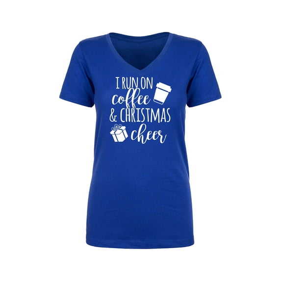 I Run On Coffee & Christmas Cheer Womens V-Neck T-Shirt
