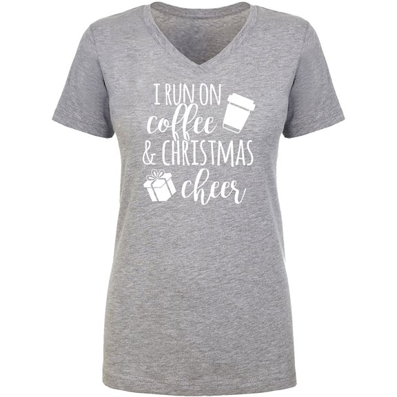 I Run On Coffee & Christmas Cheer Womens V-Neck T-Shirt