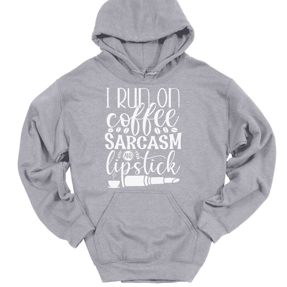 I Run On Coffee Sarcasm and Lip Stick Hooded Sweatshirt Hoodie Funny Caffeine - Heather Grey, 5XL