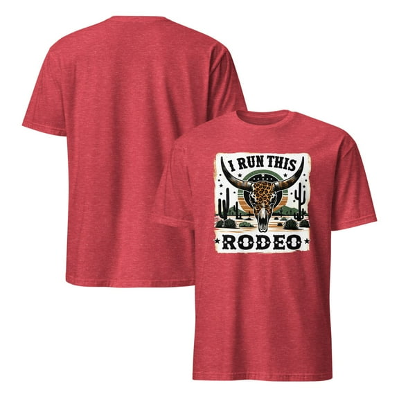 I Run This Rodeo T-Shirt, Cowgirl Western Shirt, Cowboy, Western Rodeo Tee, Country Girl Gift, Cute Rodeo Tee (Heather Red, S)