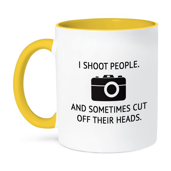 3dRose, I SHOOT PEOPLE. AND SOMETIMES CUT OFF THEIR HEADS., 15oz Two-Tone Yellow Mug