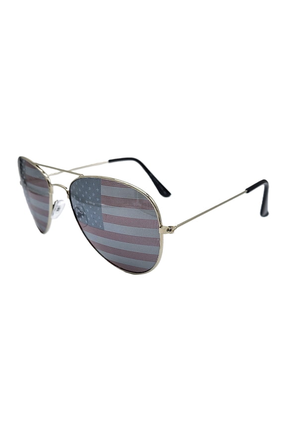 I SO COOL American Flag Lens Metal Teardrop Aviator USA Patriotism - Silver Frame