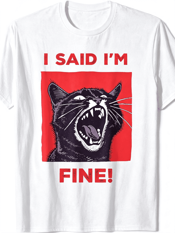 I Said I'm Fine Angry Black Cat Funny Graphic Tee Retro Cartoon Casual Short Sleeve Unisex Streetwear T-Shirt