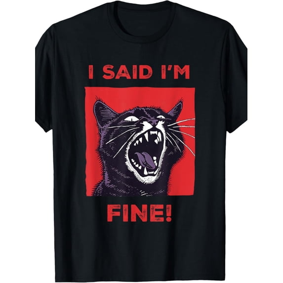 I Said I'm Fine Angry Black Cat Funny Graphic Tee Retro Cartoon Casual Short Sleeve Unisex Streetwear T-Shirt