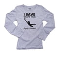 thumbnail image 1 of I Save What's Your Super Power? Soccer Goalie Women's Long Sleeve Grey T-Shirt, 1 of 2