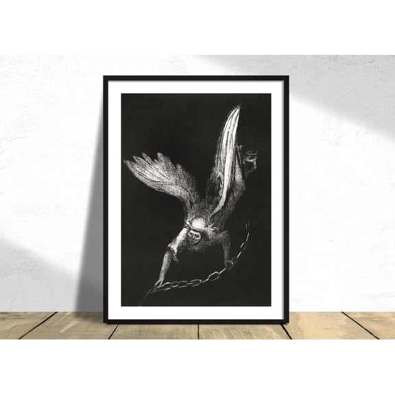And I Saw An Angel Come Down From Heaven Odilon Redon French Art Vintage Poster Reproduction 19Th Century French Symbolism, Unframed Paper Poster 8x10in
