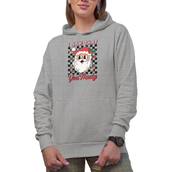 I Saw That, You Nasty with Retrp Santa Art Merch Gift, Heather Grey Hooded Sweatshirt or Hoodie, Large