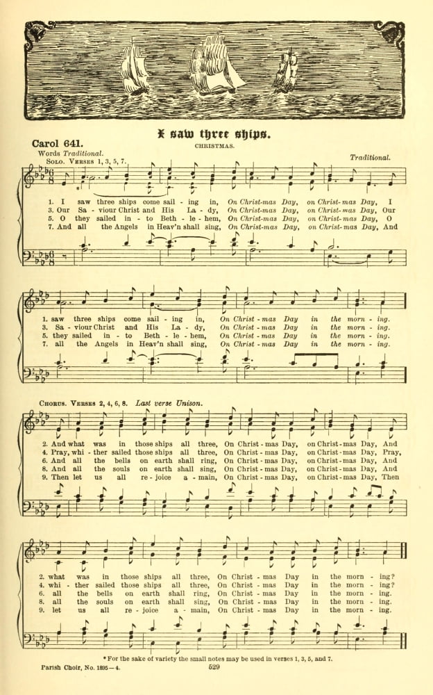 I Saw Three Ships come Sailing in Traditional Carols old & Carols new 1916 Canvas Art - (18 x 24)