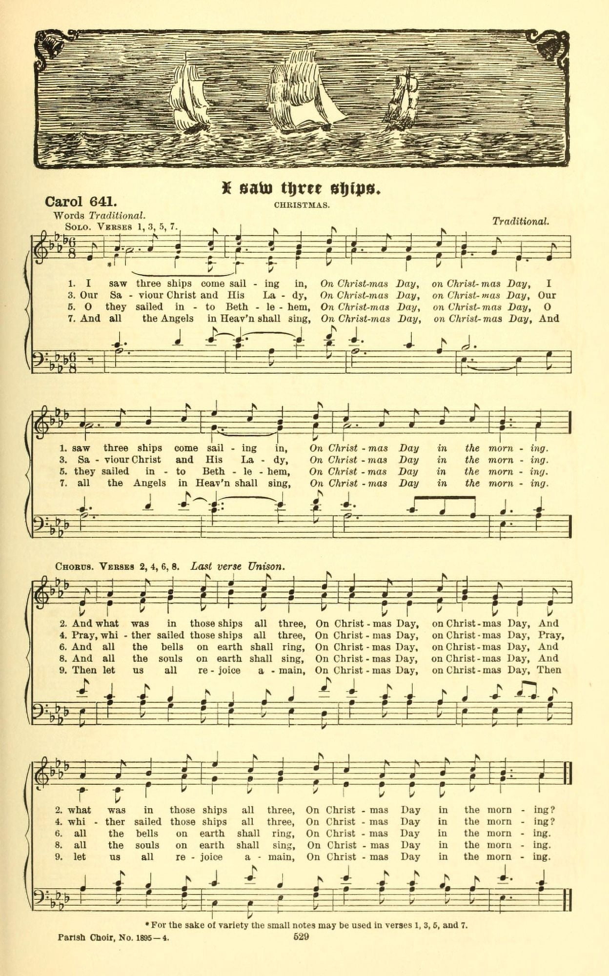 I Saw Three Ships come Sailing in Traditional Carols old & Carols new 1916 Canvas Art - (24 x 36)