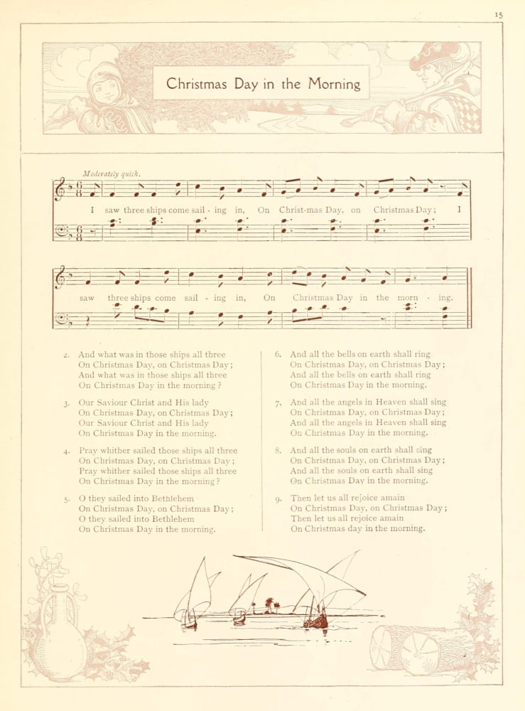 I Saw Three Ships come Sailing in Traditional Christmas Carols 1922 Canvas Art -  (18 x 24)