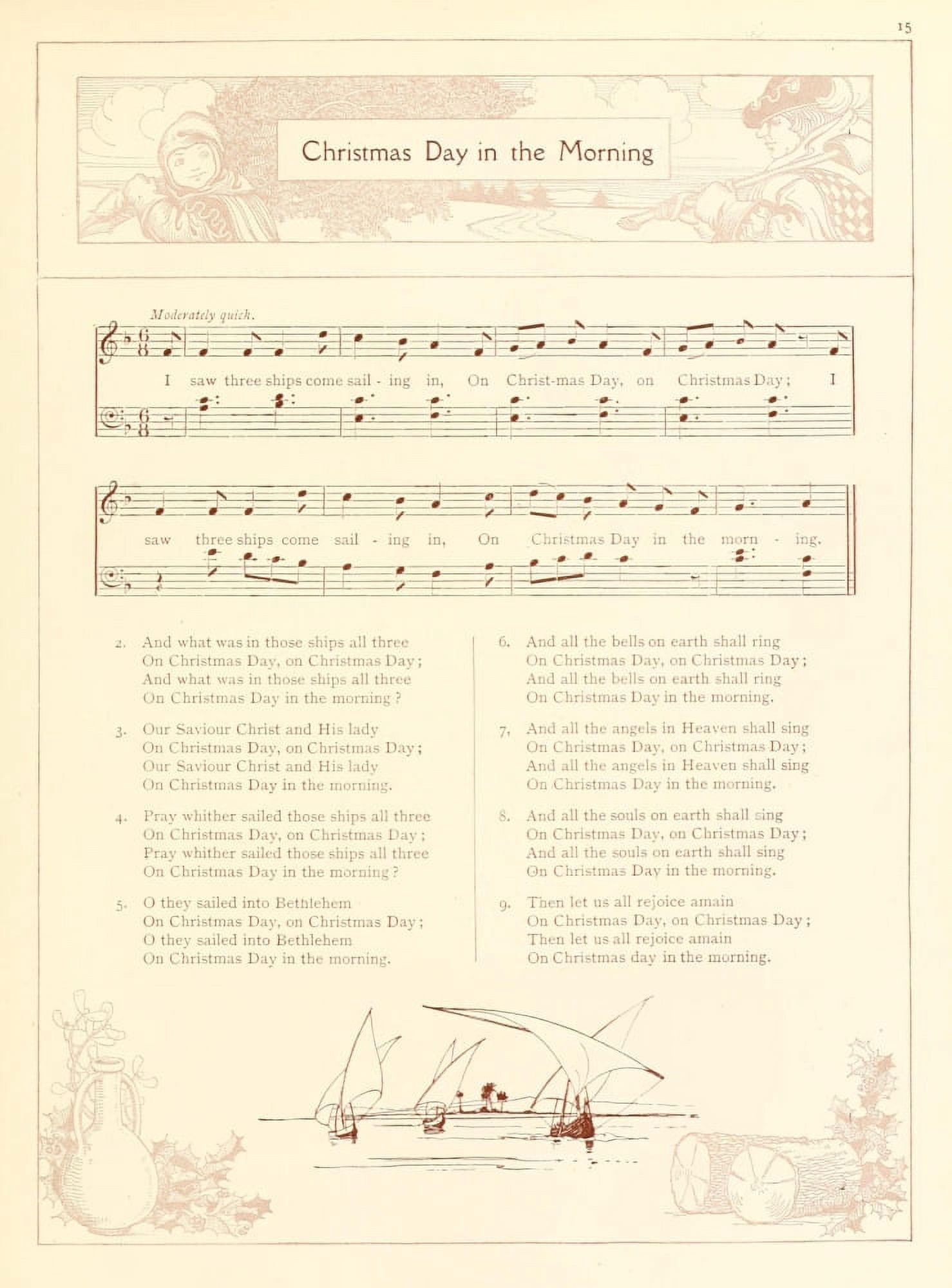 I Saw Three Ships come Sailing in Traditional Christmas Carols 1922 Canvas Art - (24 x 36)