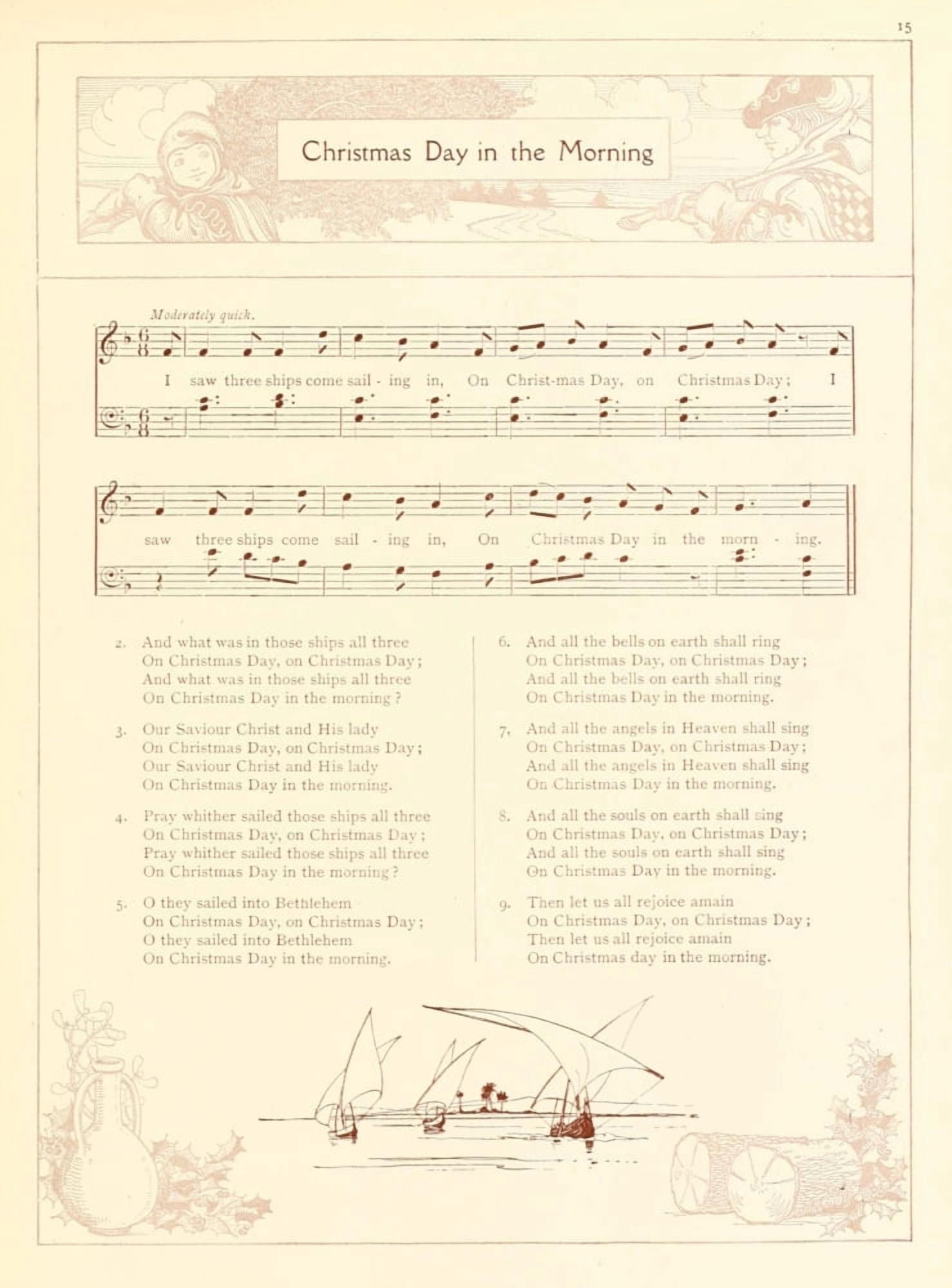 I Saw Three Ships come Sailing in Traditional Christmas Carols 1922 Canvas Art -  (24 x 36)
