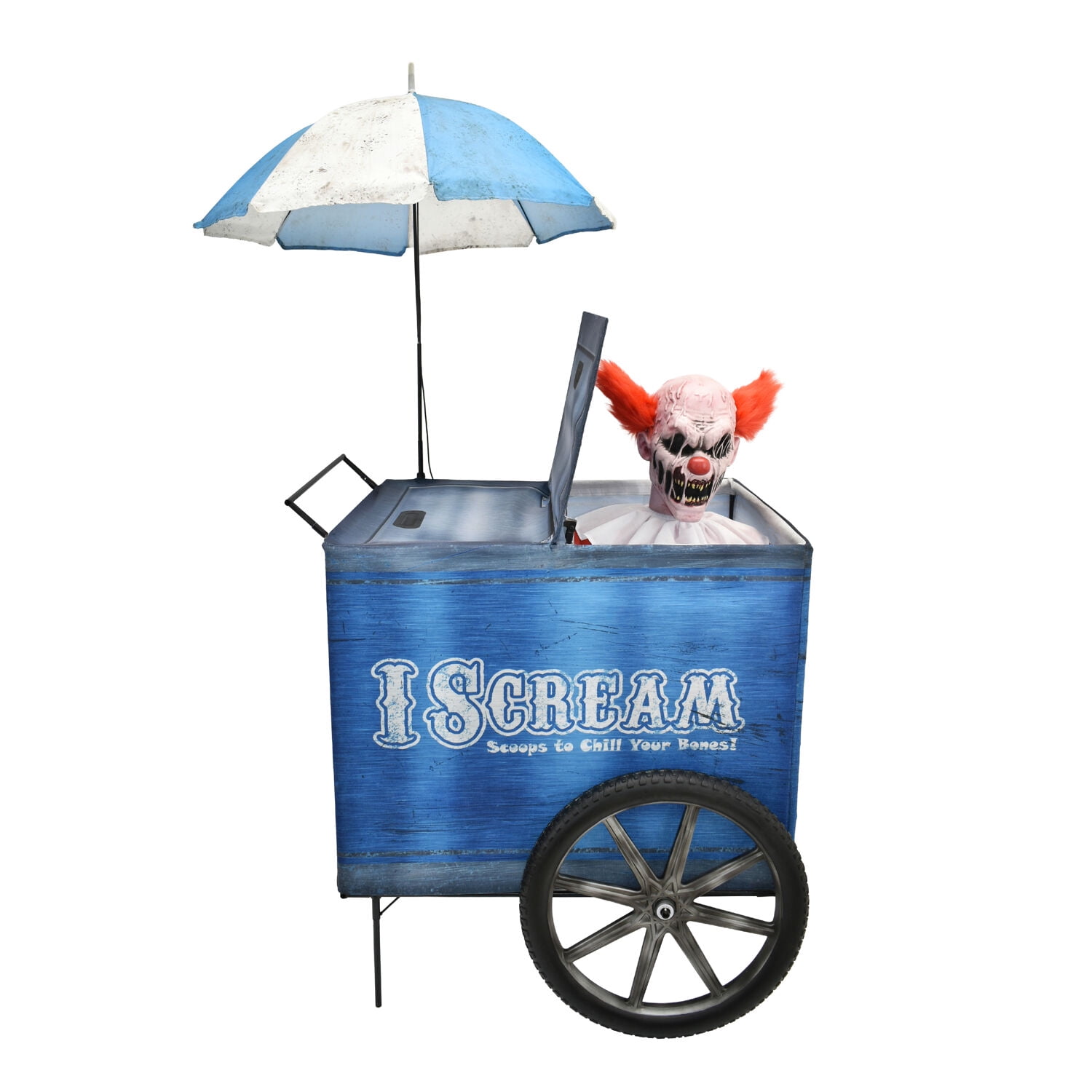 Haunted Hill Farm Multicolor LED Plug-In/Battery I Scream Clown Cart Halloween Animatronic 6-Ft.