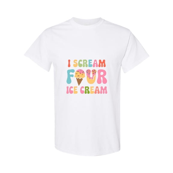 I Scream Four Ice Cream 4th Birthday Kid Party Sweet Treat Funny Girl Boy T-Shirt, for men & women, up to size 5XL