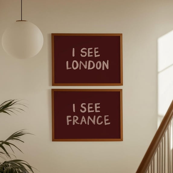 I See London I See France Funny Horizontal Bathroom Wall Art Set 2 Stretched Canvas 8x12