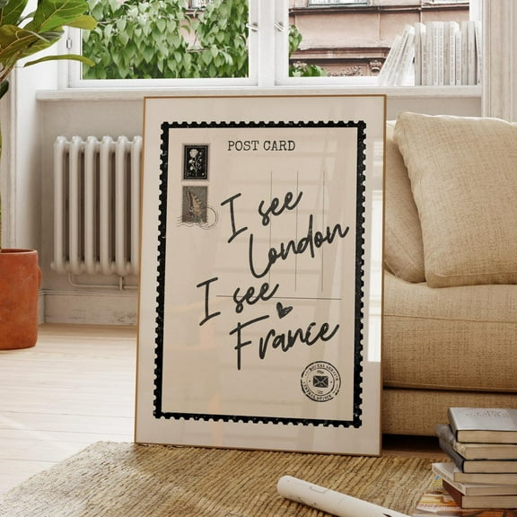I See London I See France Gray Vertical Postcard Poster Bathroom Wall Art Aesthetic Laundry Room Decor Trendy Retro Apartment Decor Home Decor UNFRAMED Poster, Wall Art for Decor, Present, 16x24