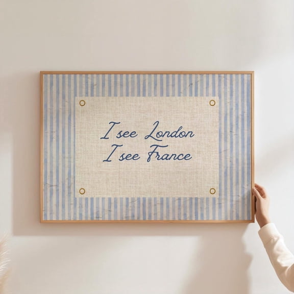 I See London I See France Navy Blue Typography Trendy Bathroom Wall Art, Unframed Paper Poster 8x10in