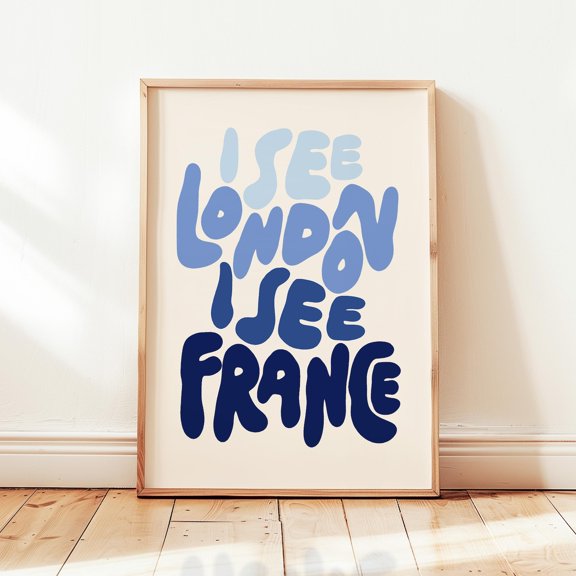 I See London I See France Printable, Blue Bathroom Poster, Funky Wash Room Wall Decor, Wall Poster, Gallery Decor, Unfreamed 8x10