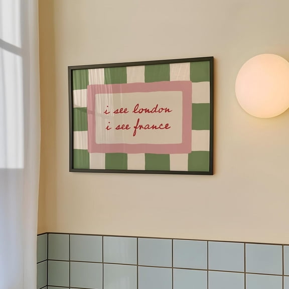 I See London I See France Quirky Retro Bathroom Decor, Stretched Canvas 12x16in