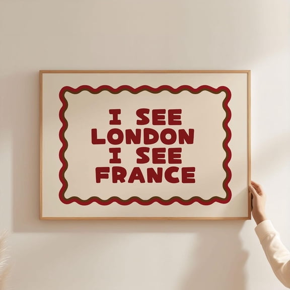 I See London I See France Retro Wavy Frame Art Poster | Vintage Wine Red Autumn Winter Wall Decor Poster, Stretched Canvas Size 12x18