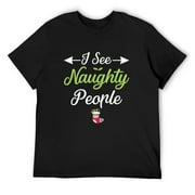 TMANI I See Naughty People Funny Holiday Gift Men Christmas T-Shirt Black Small