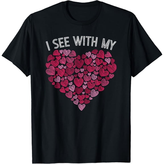 I See With My Heart Blind Braille Blindness Valentines Day T-ShirtMen's and women's gift, black and white T-shirt, size: Extra large S-4XL