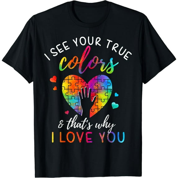 I See Your True Colors, Puzzle World Autism Awareness Month T-Shirt Black 4X-Large