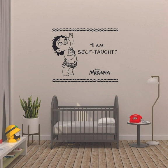 I Am Self Taught - Disney Princess Cute Baby Moana Quote Silhouette Vinyl Wall Art Wall Sticker Wall Decal Home Decoration Girl Boy Room Wall Decor Kinder Nursery Kids Children Room Size (10x10 inch)