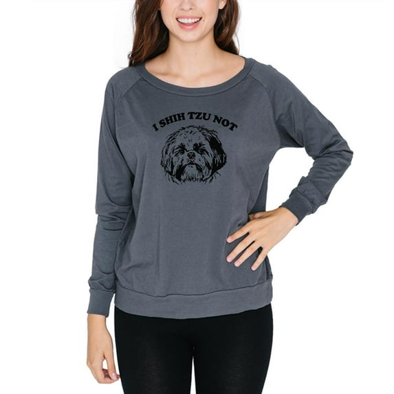 I Shih Tzu Not Juniors Long Sleeve Slouch Top Grey X-LG