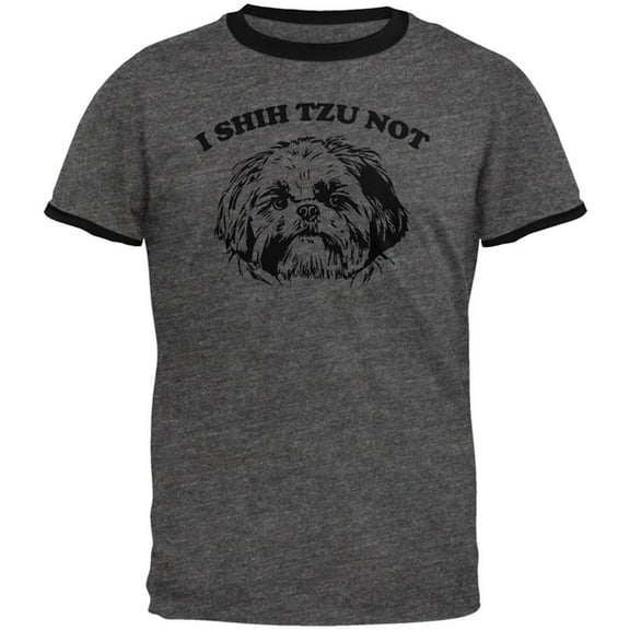 I Shih Tzu Not Mens Ringer T Shirt Dark Heather-Black MD