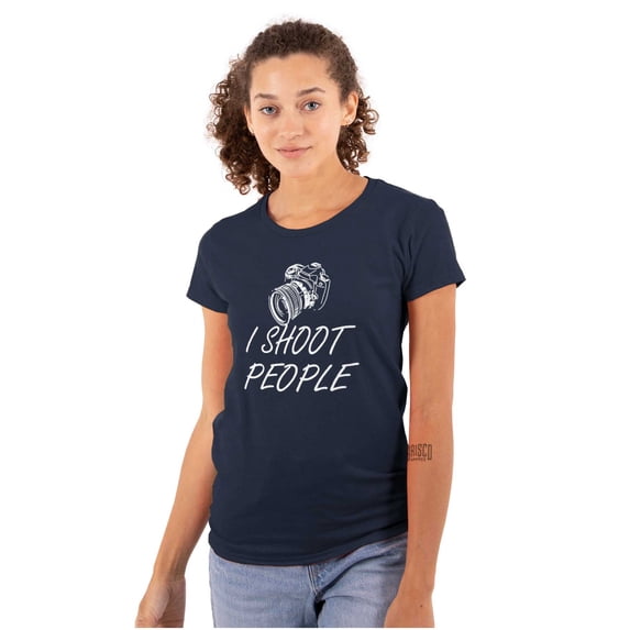 I Shoot People Camera Photography Pun Womens Slim Fit Graphic Tee Brisco Brands S