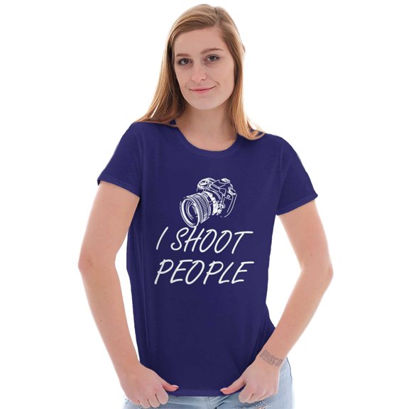 I Shoot People Camera Photography Pun Womens Slim Fit Graphic Tee Brisco Brands S