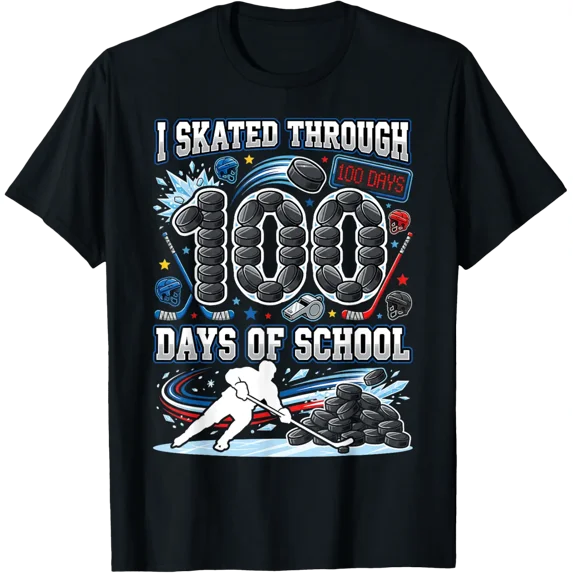 I Skated Through 100 Days Of School Ice Hockey 100Th Days T-Shirt All Size S-5Xl