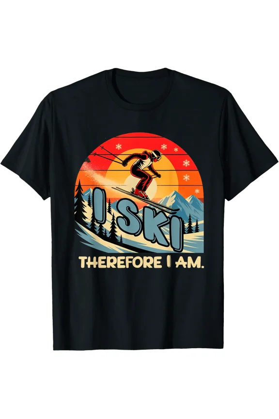 I Ski Therefore I Am Graphic T-Shirt, Size S-5XL