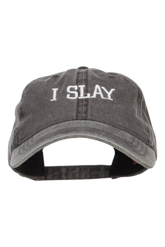 I Slay Embroidered Washed Cap - Black OSFM