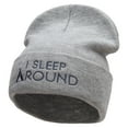 thumbnail image 1 of I Sleep Around Embroidered 12 Inch Long Knitted Beanie - Heather Grey OSFM, 1 of 5