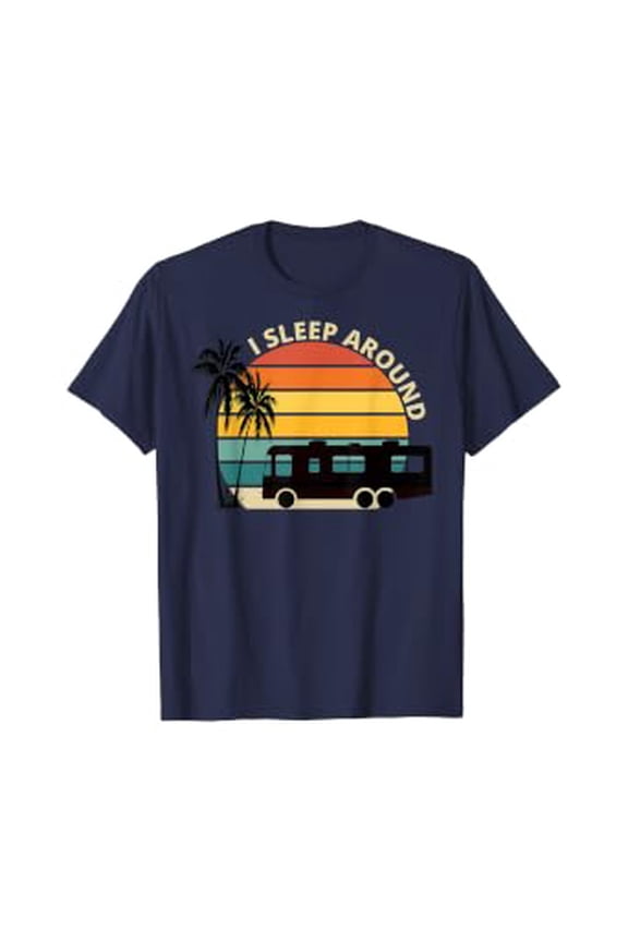 I Sleep Around Funny Van Life Rv Vinatge Sunset T-Shirt All Size S-5XL