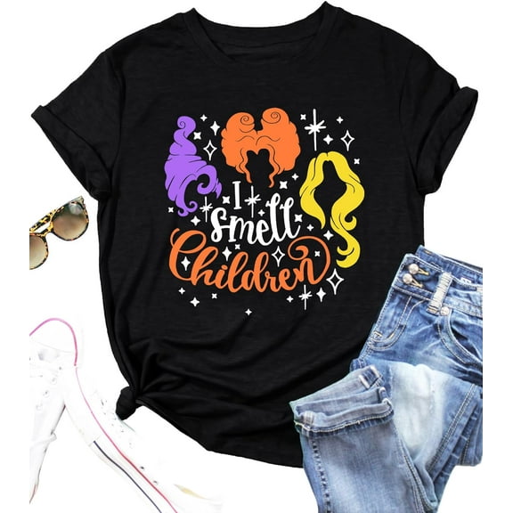 I Smell Children Halloween Shirt Women Sanderson Graphic Tshirt Hocus Pocus Shirts Fall Short Sleeve Tee Tops